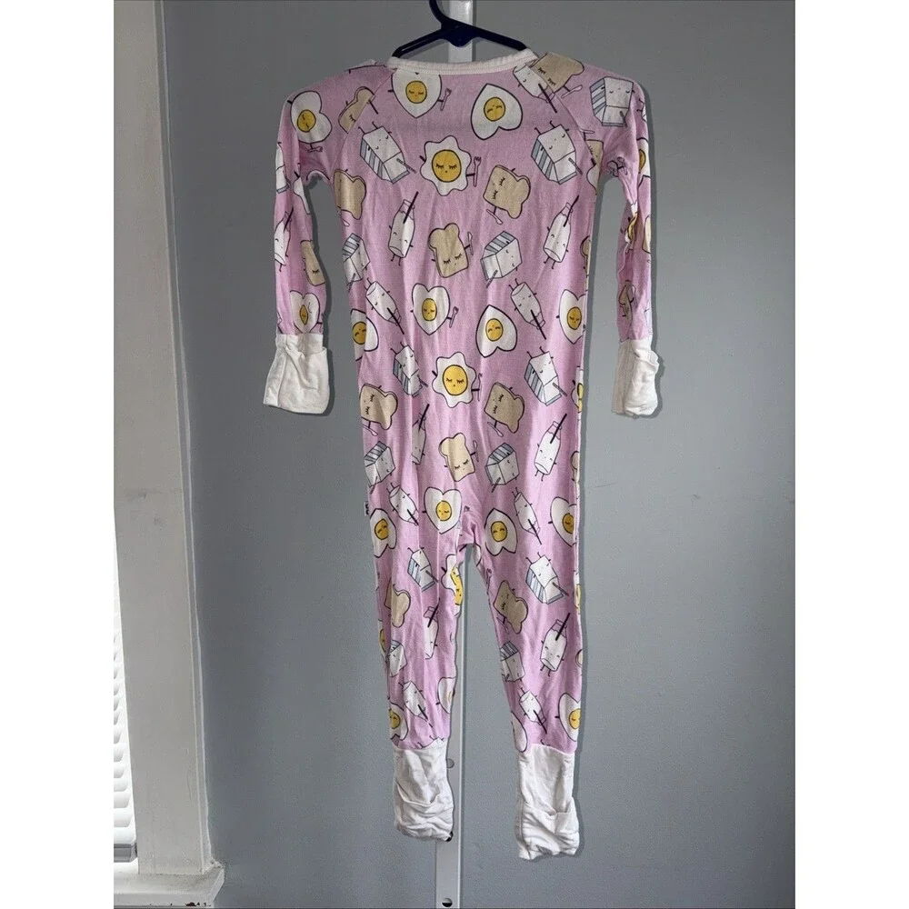 Little Sleepies Pink/White Breakfast Theme Bamboo Dual Zip Coverall PJ 6-12m